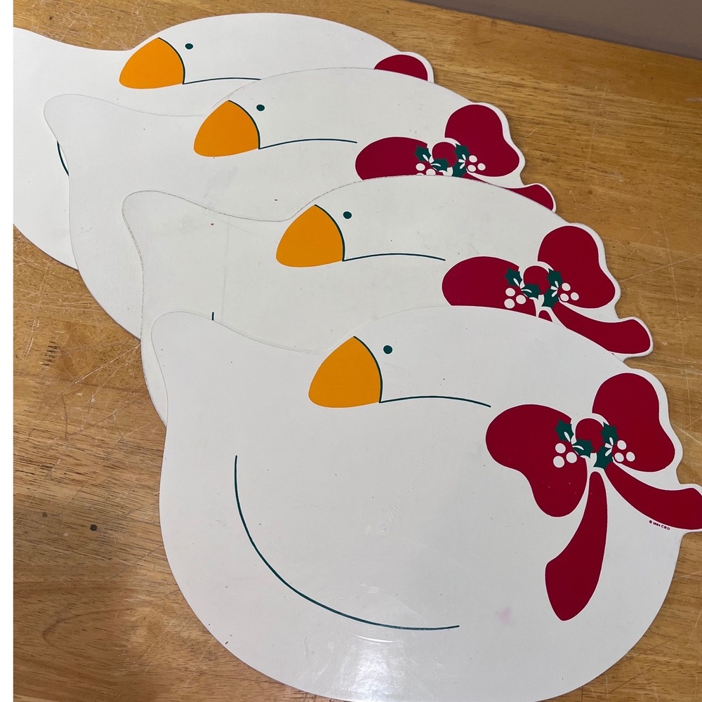 Vtg 1984 CHD Country Goose Christmas Placemats Set of 4‎ Red Bow Holly 80s Kitch